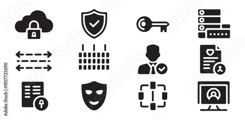 User authentication and data management icons for profile verification and secure document storage