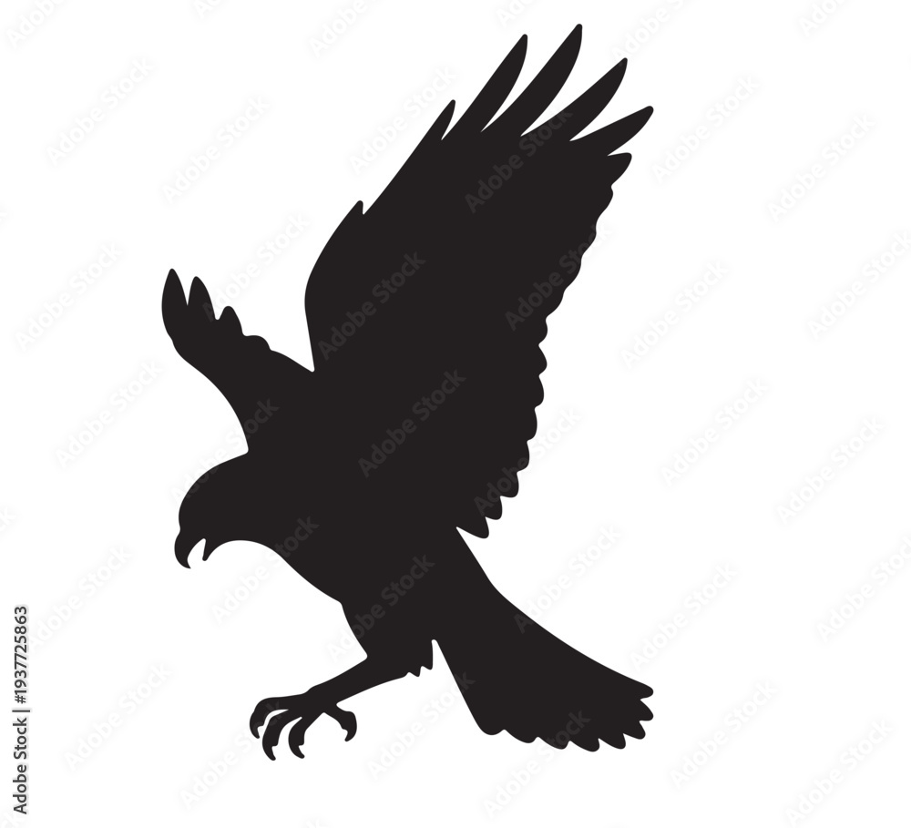 Fototapeta premium Dynamic silhouette of a majestic raptor in powerful descent, symbolizing freedom, strength, and the untamed spirit of the wild, perfect for impactful design