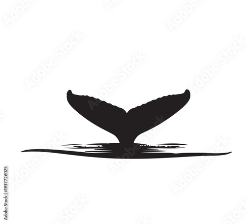 Dynamic whale tail breaking ocean surface, a powerful graphic symbol of marine life's majesty, freedom, and the captivating depths of the sea, evoking nature's profound and wild beauty