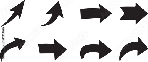 Set of eight black directional arrows