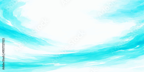 A beautiful blue sky with white clouds reflects on the summer sea horizon as bright sunlight illuminates the natural ocean wave landscape