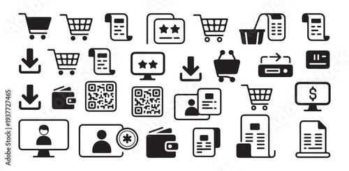 Set of ecommerce payment digital shopping application and commerce icons collection