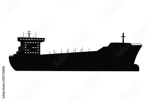 Black and white cargo ship silhouette with containers