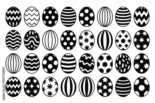 Black and white patterned eggs in a grid arrangement 1