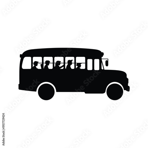 Black silhouette of a bus with passengers inside transportation