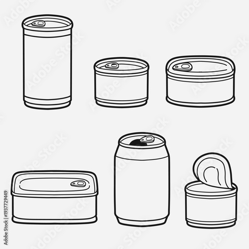 set of canned food with outline style good for icon, symbol, element design, coloring book, etc