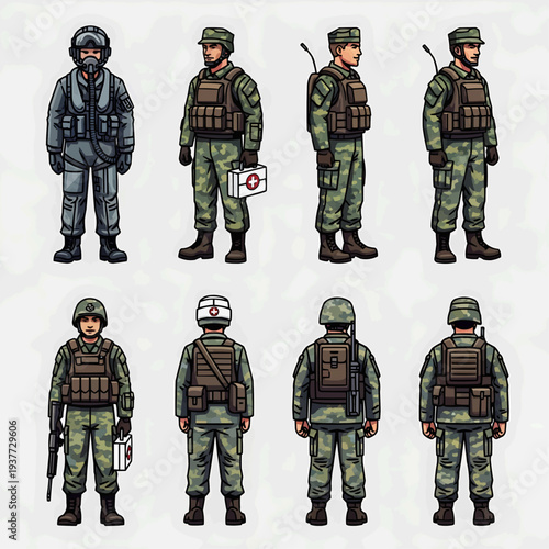 Military Personnel Vector Set with Tactical Gear and Combat Uniforms