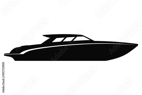 Black yacht silhouette on white background boat