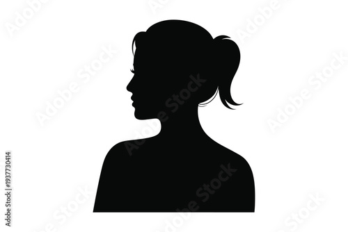 Silhouette of a woman with ponytail profile black