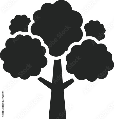 Black tree silhouette vector illustration, flat design graphic