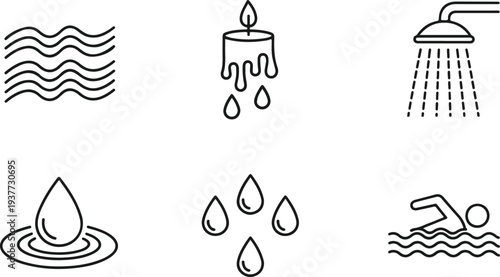 A set of simple icons representing various forms of water and its uses