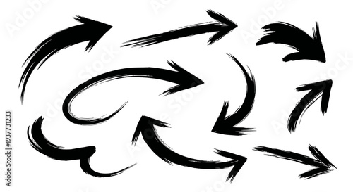 Hand-drawn black brush stroke arrows pointing in various directions.
