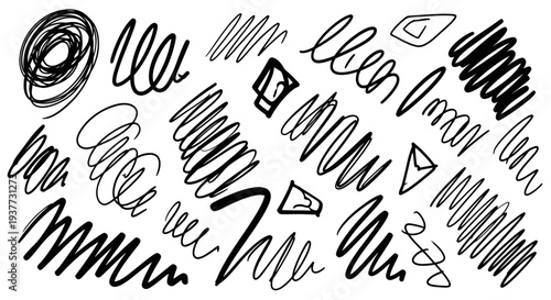 Hand-drawn doodle scribbles and abstract lines in black ink.