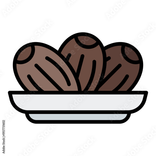 Dates Filled Line icon. Iftar fruit symbol. Ramadan fasting food Filled Line icon