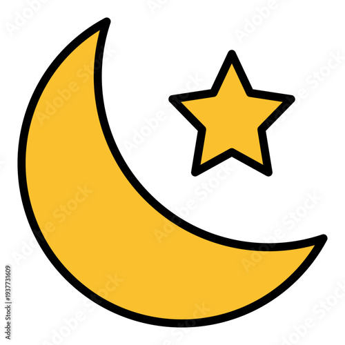 Crescent moon Filled Line icon. Islamic moon symbol. Ramadan and Muslim holiday Filled Line icon