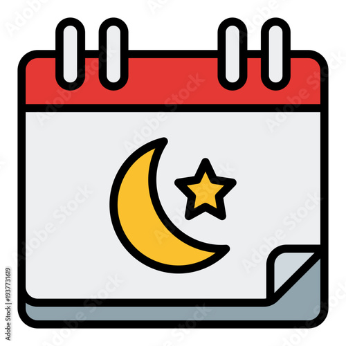 Calendar Filled Line icon. Islamic calendar symbol. Ramadan and Hijri date schedule Filled Line icon