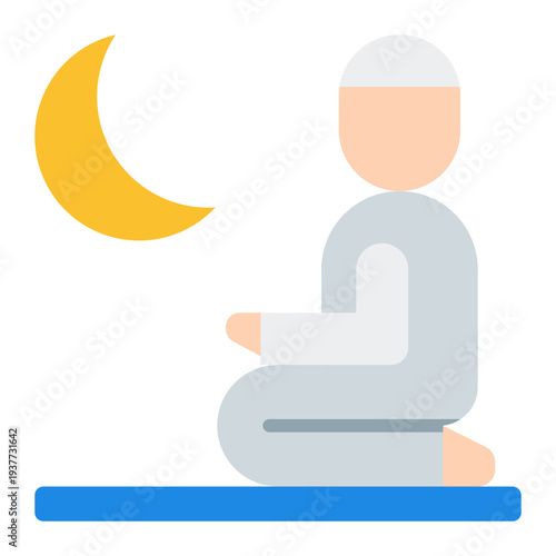Shalat Flat icon. Islamic prayer ritual symbol. Muslim daily worship Flat icon