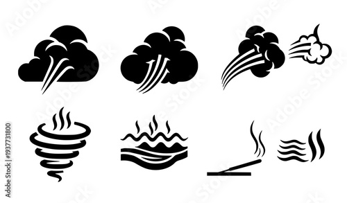 Bold Flat Smoke Steam Vapour Icons Collection with Solid Silhouette Smell Symbols