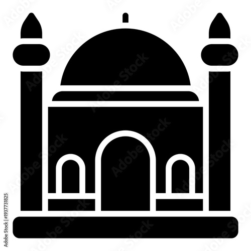 Mosque glyph icon. Islamic worship building symbol. Muslim prayer place glyph icon