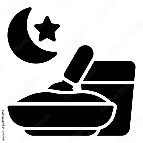 Iftar glyph icon. Ramadan breaking fast symbol. Muslim evening meal glyph icon
