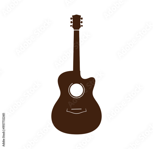 Brown acoustic guitar silhouette on white background  musical instrument
