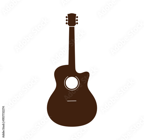 Brown acoustic guitar silhouette on white background