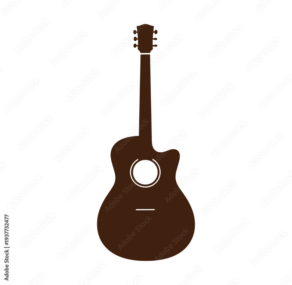 Naklejka premium Brown acoustic guitar silhouette on white background