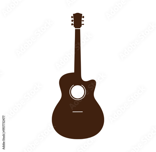 Brown acoustic guitar silhouette on white background