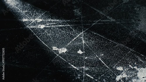 Dark textured surface with numerous white scratches and grunge marks.