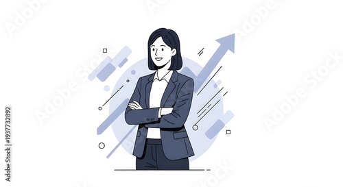Confident Businesswoman Standing with Financial Growth Chart – Successful Female Leader, Corporate Woman with Rising Graph Business Concept Vector Illustration
