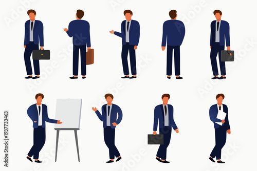 Six diverse businessmen in suits shown in various poses and perspectives