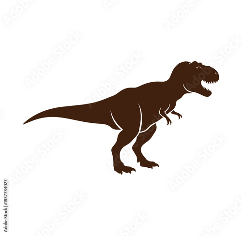 Brown dinosaur silhouette standing on white background  a tyrannosaurus rex