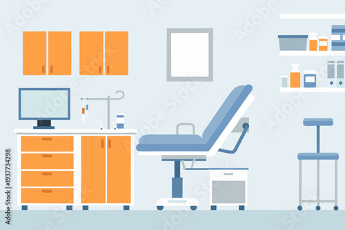 A brightly colored simplified illustration of a doctor s examination room