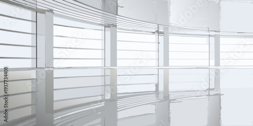 Minimalist architectural interior with repeating linear elements and bright light