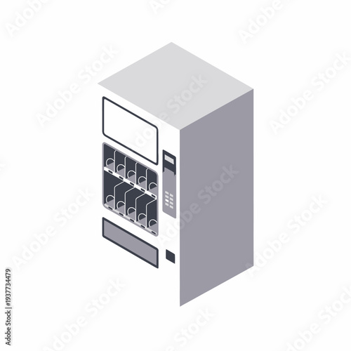 Isometric Vending Machine Dispensing Beverages and Snacks.