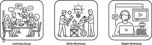 Business training session icon featuring speaker presenting data charts to an audience for corporate education and workshop graphics