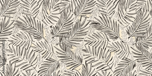 Stylized tropical palm leaves create a seamless repeating pattern