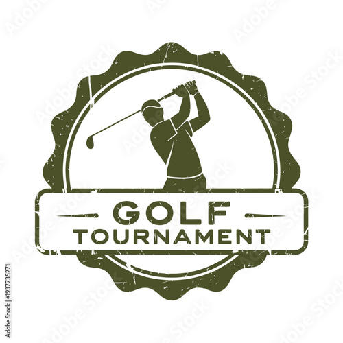 Vintage golf tournament emblem featuring a silhouetted golfer swinging a club