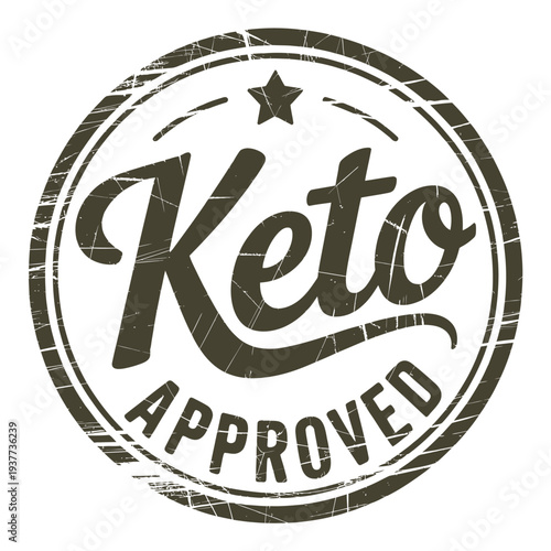 A distressed circular keto approved stamp with bold lettering and a star