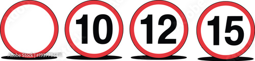 Speed limit sign icons with various numbers in red circles