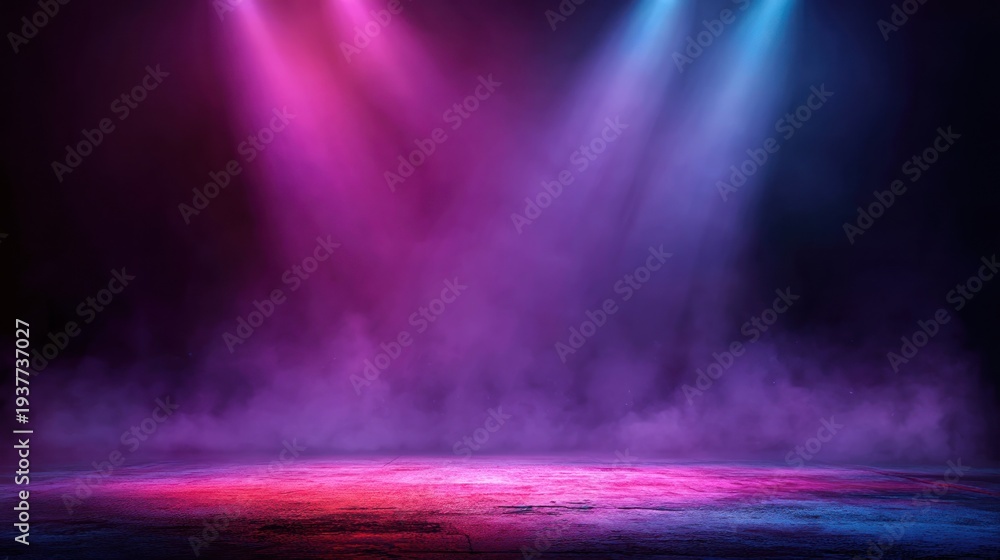 Obraz premium Abstract spotlight background with purple and blue stage lighting for design