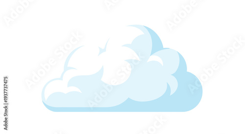Fluffy white cloud with soft blue shadows depicted in a simple flat cartoon style isolated against a white background.