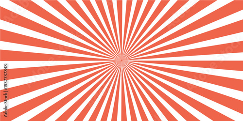 A vintage red and white sunburst background featuring a grunge texture and retro vector rays creates a vibrant burst pattern illustration for art wallpaper or a star beam backdrop design