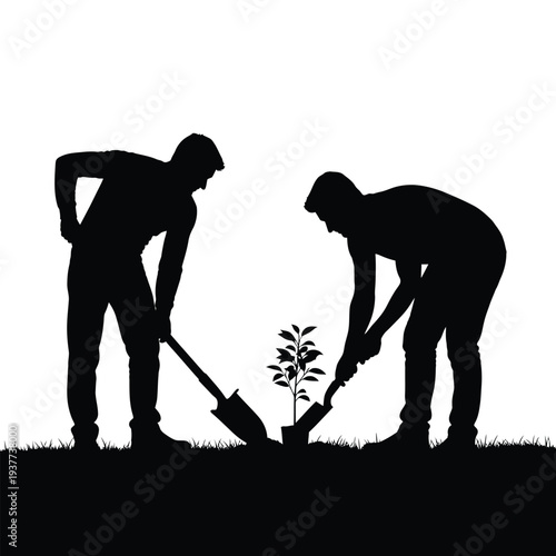 Black vector art illustration of a man and woman silhouette dancing and a business man with a gun shadow among people