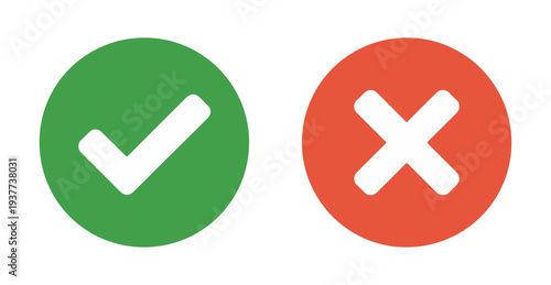 Large green check mark and red cross icon set for positive and negative selection and validation concepts