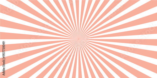 A bright red and orange sunburst vector illustration featuring radial sunbeams and retro starburst rays on a summer design pattern background for an artful wallpaper texture