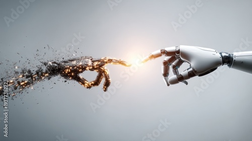 Conceptual representation of human and robot hands touching with light