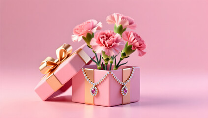 Romantic jewelry gift box with carnations for Mother Day