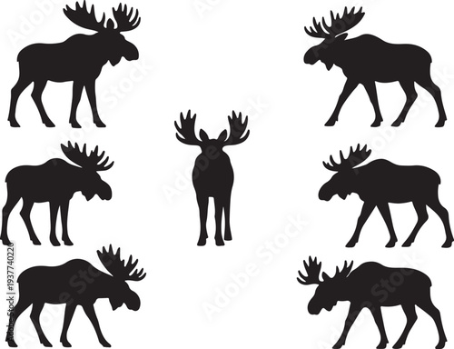  Moose Silhouette Collection in Varied Poses and Angles for Wildlife Design