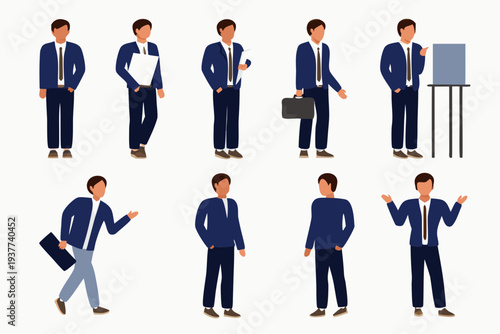 Diverse group of businessmen in suits shown in various poses